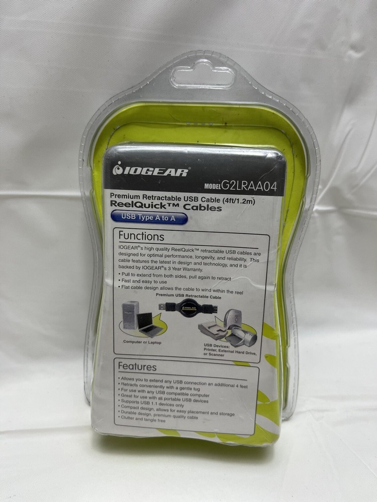 Iogear Reel Quick Cable Model G2LRAA04 1 USB Type A to A Cable