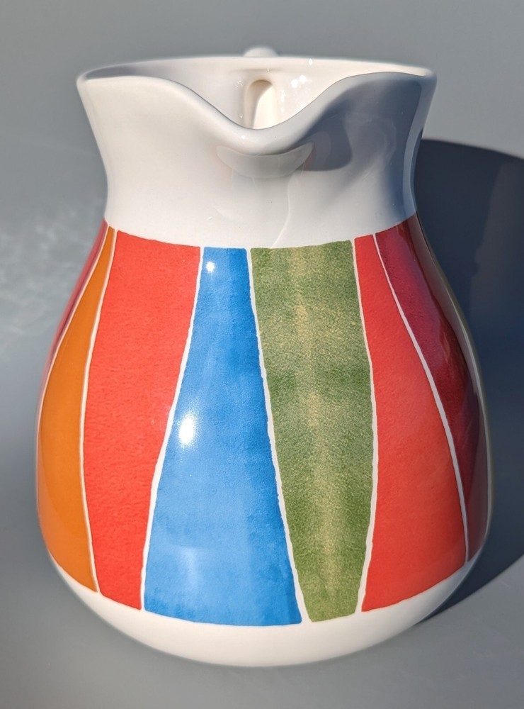 Fandango Ceramic Pitcher Multicolor Crate & Barrel Colorful and White Handle