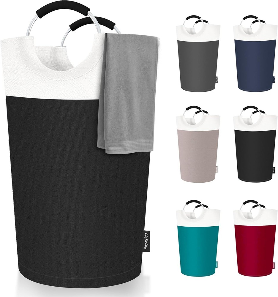 90L Laundry Basket, Collapsible Hamper with 90L, Black&Beige