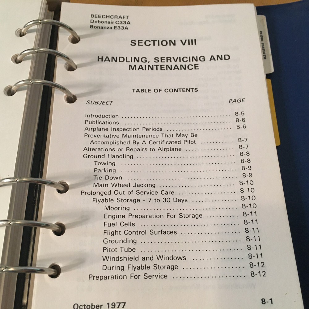 Beechcraft Debonair 35-C33A & Bonanza E33A Airplane Flight Manual.