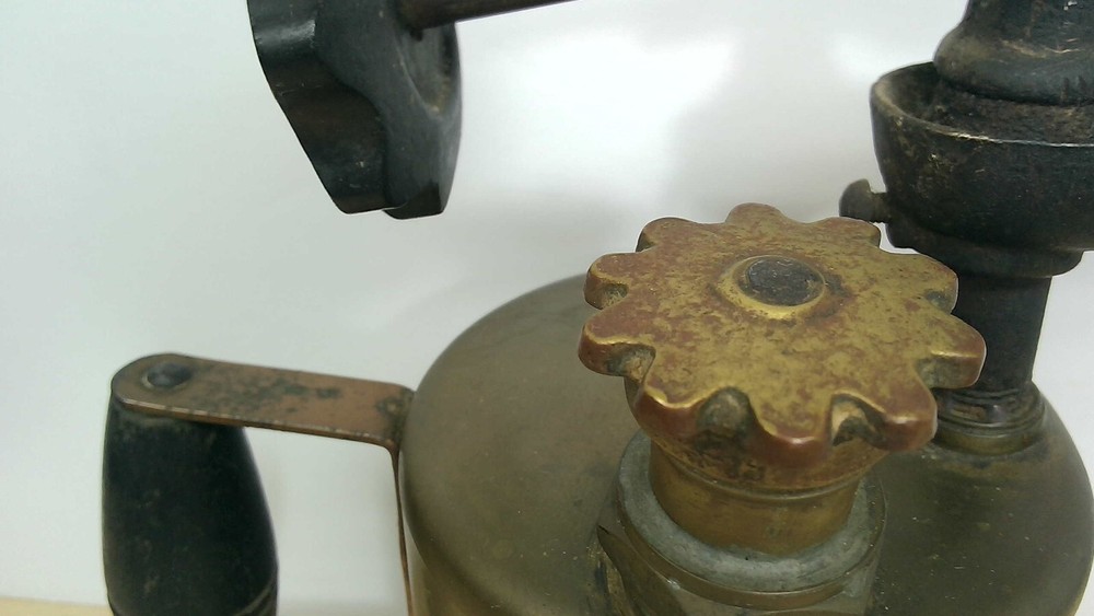 Vintage Brass Blow Torch w/Wood Handle– Steampunk – Untested