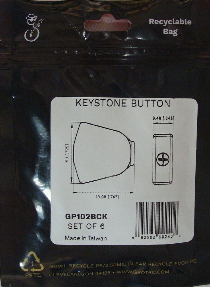 GP102BCK Genuine Grover Replacement Keystone Buttons, Black Chrome