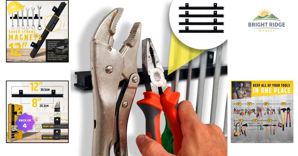 Heavy-Duty Magnetic Tool Holders with Strong Pull Force - 4 Pack Organizer