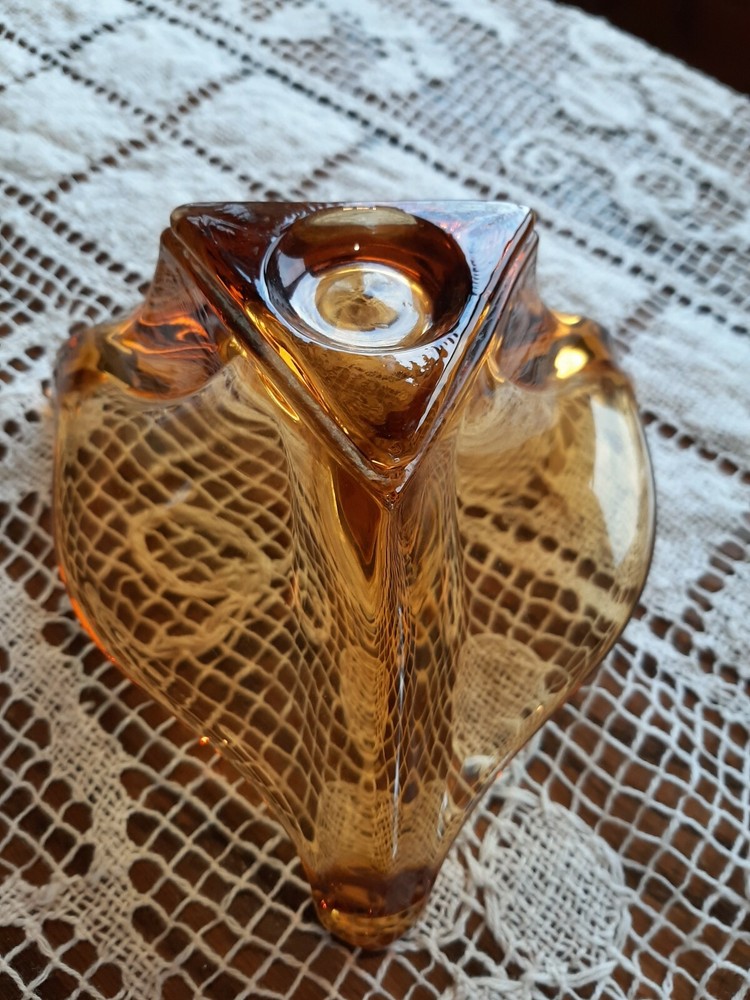 VIKING EPIC MCM Retro Amber Glass dish, triangular base/design, 3 FINGER SPIKES