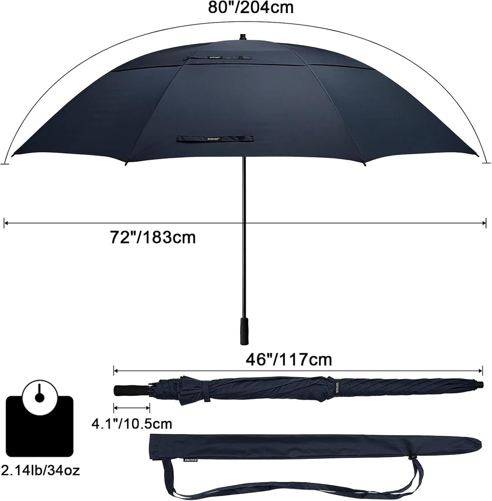 80 Inch Huge Large Oversize Golf Umbrella Double Canopy Vented Windproof Stick