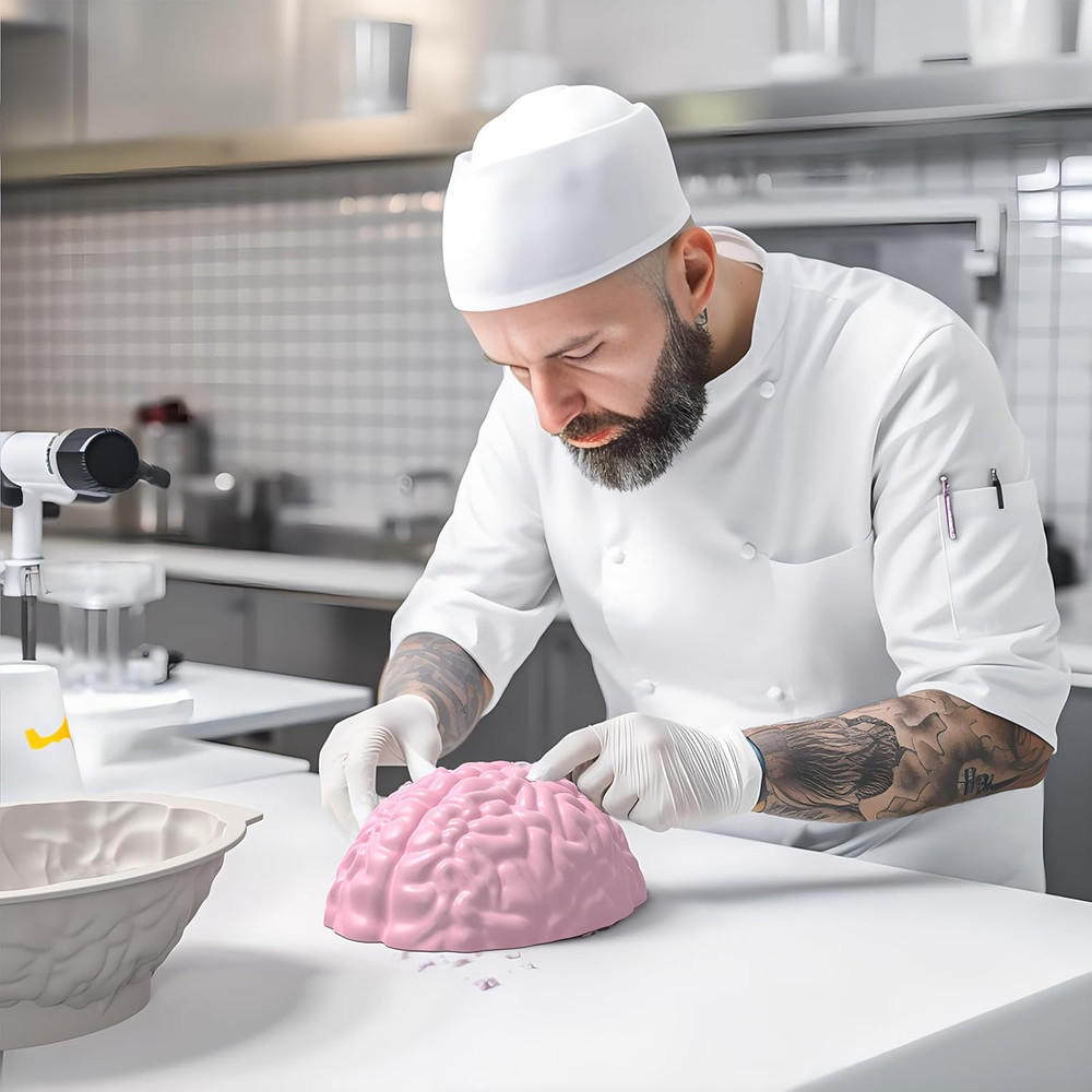 Brain Silicone Mold - Brain Cake Mold with Support Base, 3D Realistic Silicone H