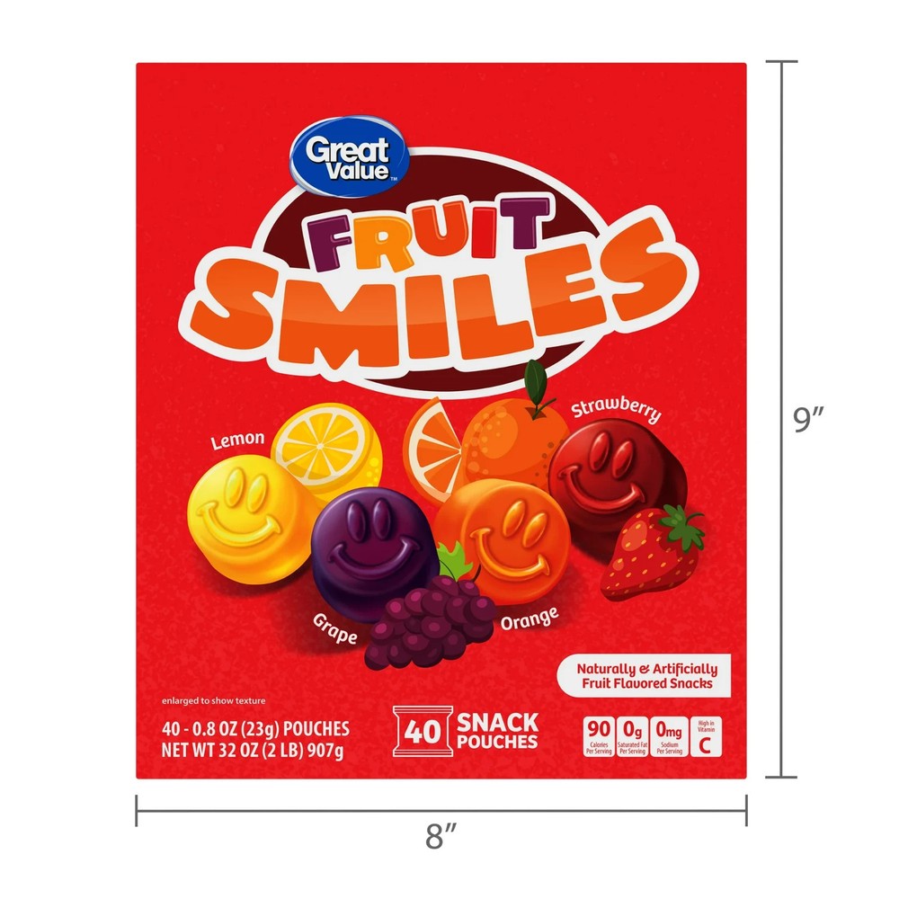 Great Value Fruit Smiles Snacks, Original Flavors, 40 Count