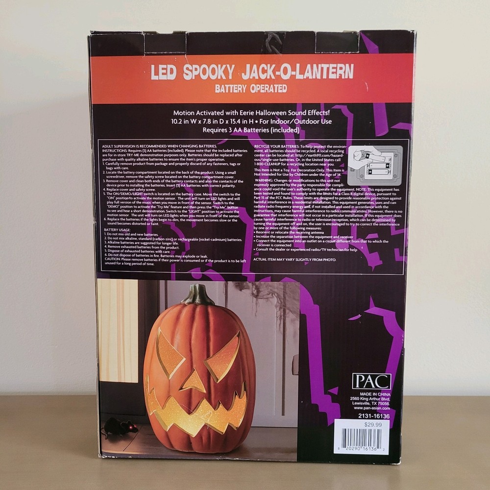 OB LED Spooky Jack-O'-Lantern Motion-Activated Musical Halloween Decoration
