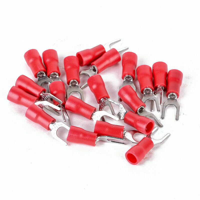 100pcs Red Insulated Spade Fork Connector Electrical Crimp Wire Terminals