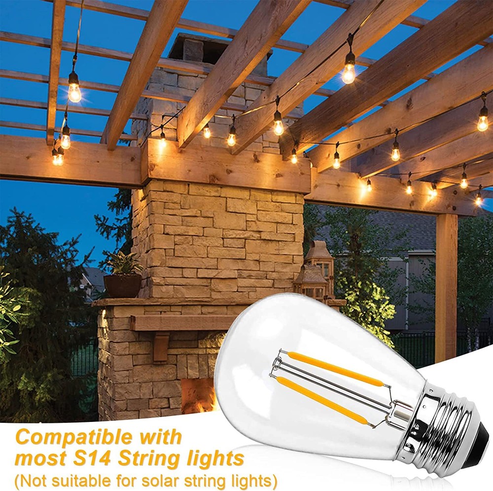 E26 LED Replacement Light Bulbs 2W S14 Clear Globe Edison Bulb 2700K Warm White