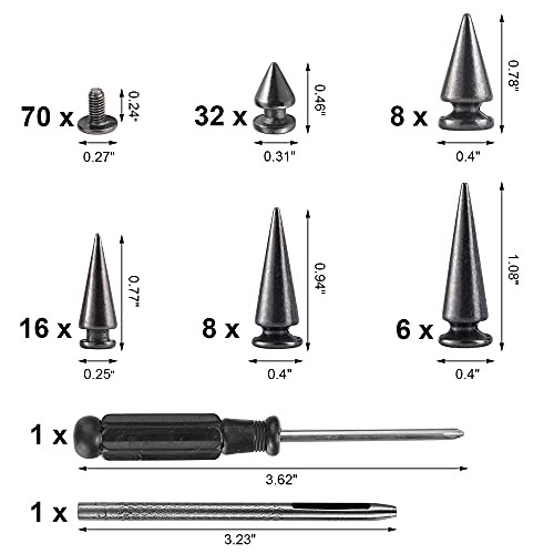 70 Sets Mixed Shape Spikes and Studs Assorted Sizes Tree Spikes Mixed 70Pcs
