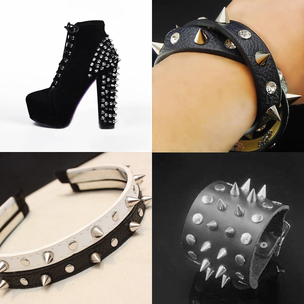 150 Sets ABS Plastic Punk Cone Spikes Studs Multiple Sizes Silver Screw Back Spi