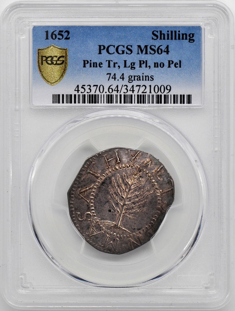 1652 PINE TREE SHILLING PCGS MS 64