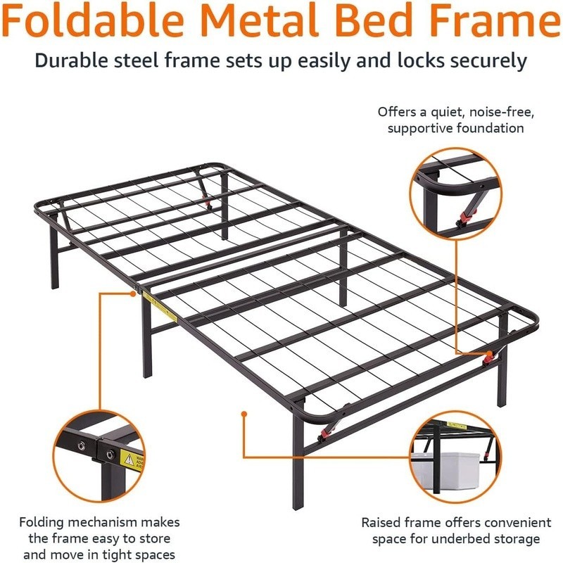 Sturdy Twin Bed Frame Metal Platform No Box Spring Needed Foldable Storage New