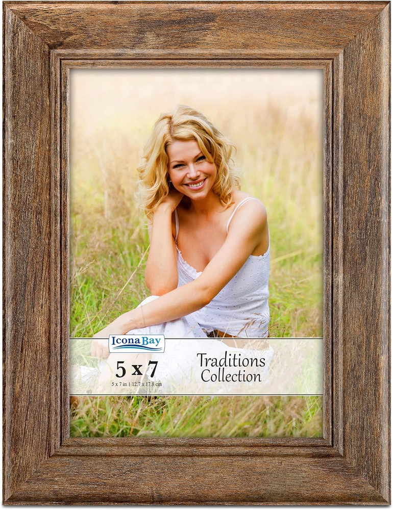 - 5X7 Chestnut Brown Picture Frame - Rustic Wood Pattern - Lightly Distressed Fr