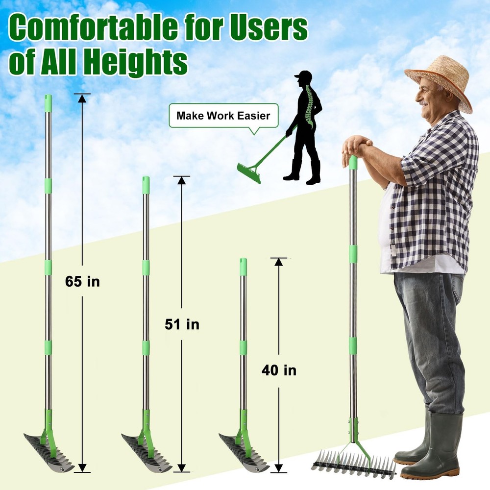 2-in-1 Lawn Thatch Rake - Adjustable Handle, Heavy Duty Dethatching & Scarifier