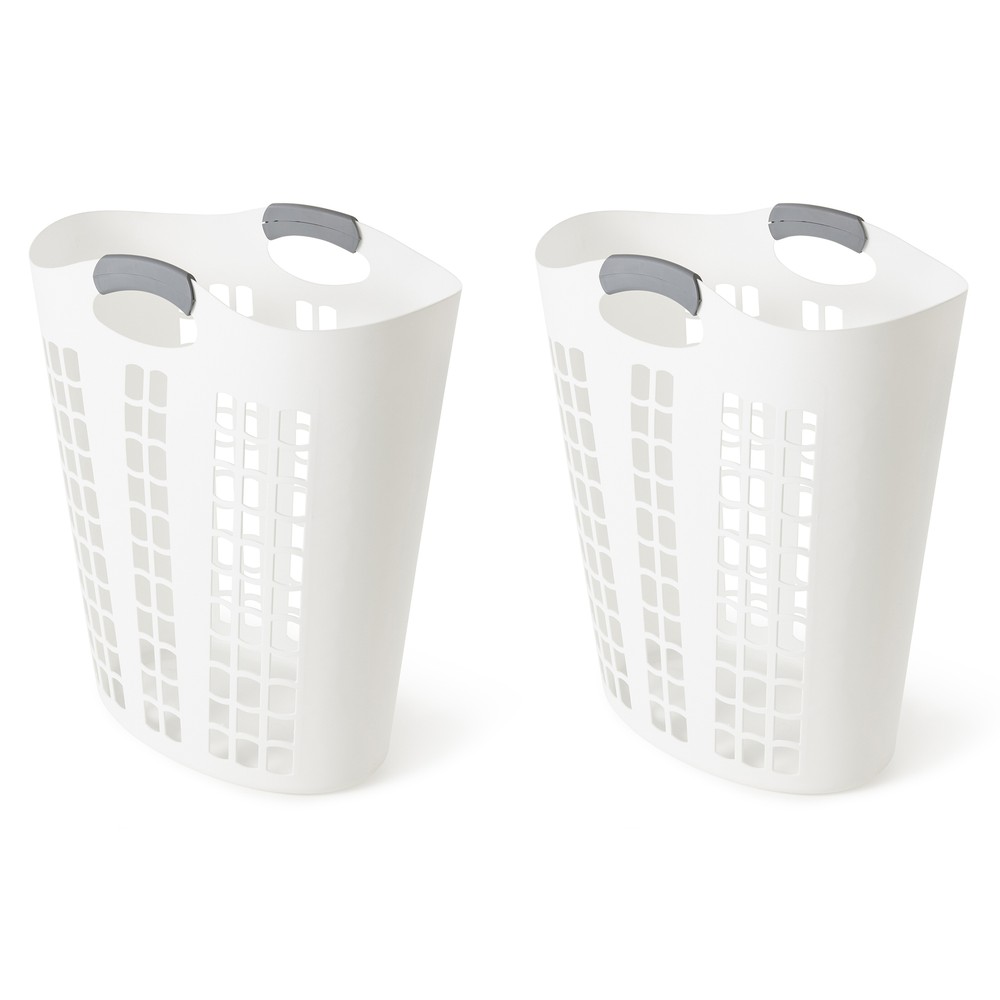 Gracious Living Easy Carry Flex 87 L Plastic Laundry Hamper, White (2 Pack)