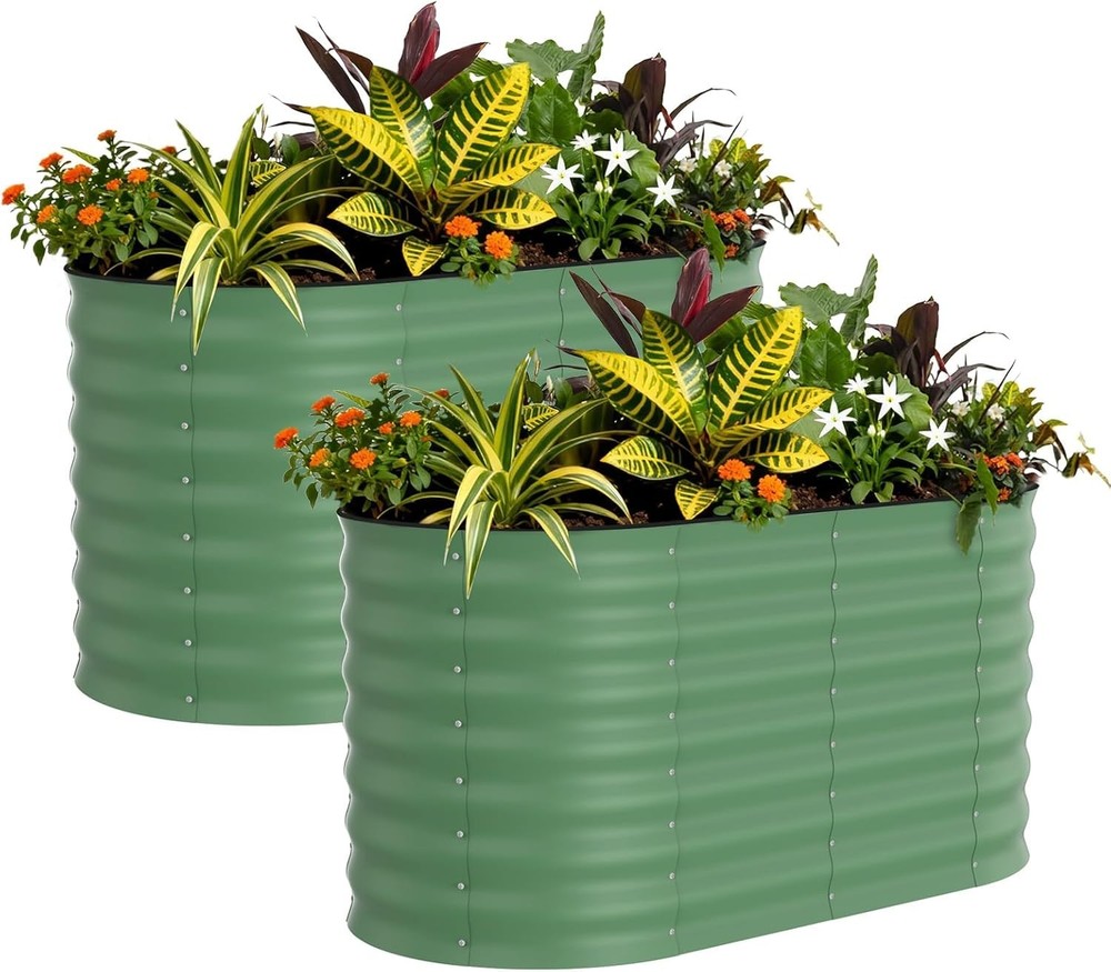 Galvanized Steel Raised Garden Bed 2-Pack, Rustproof Planter Box Easy Assembly