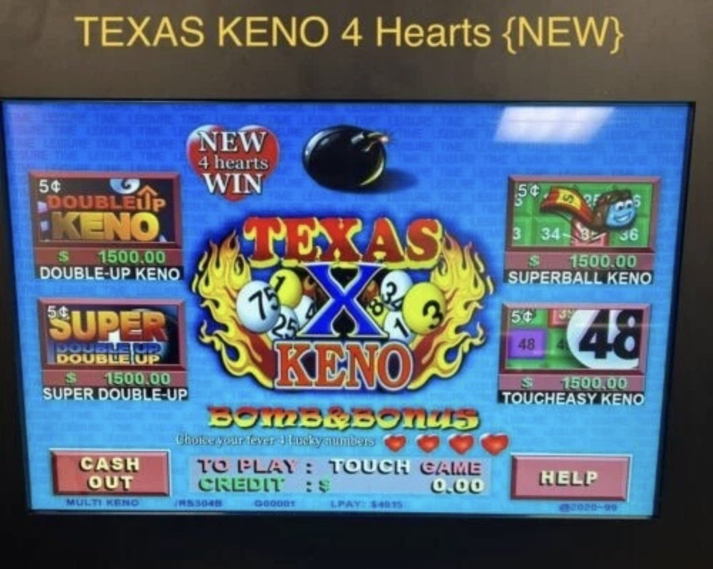 TEXAS KENO GAME BOARD 4 HEARTS