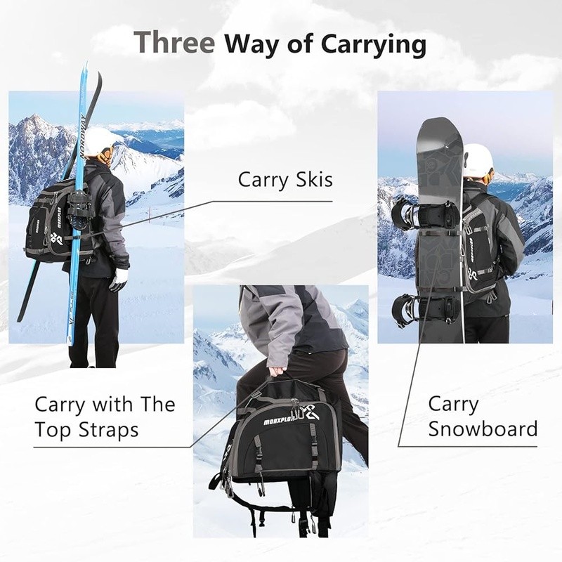 Waterproof Ski Boot Backpack Large Capacity W/ Drain Holes & Extra Pockets New