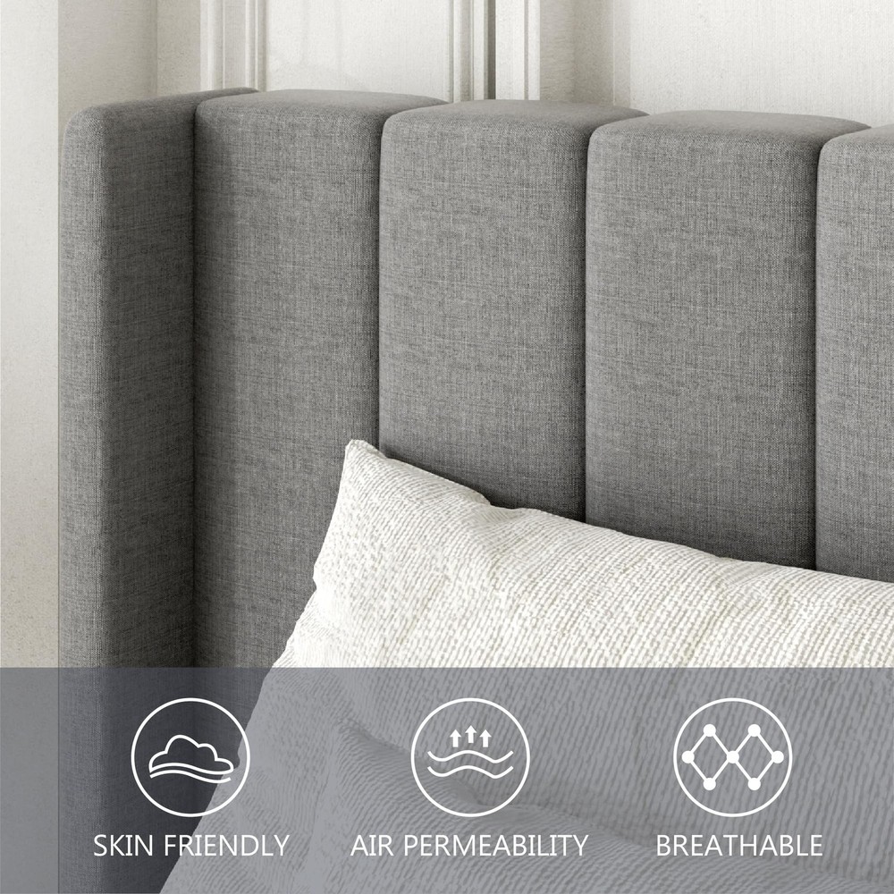 Twin Bed Frames with Wingback Headboard, Upholstered Platform Beds, No Box Sp...