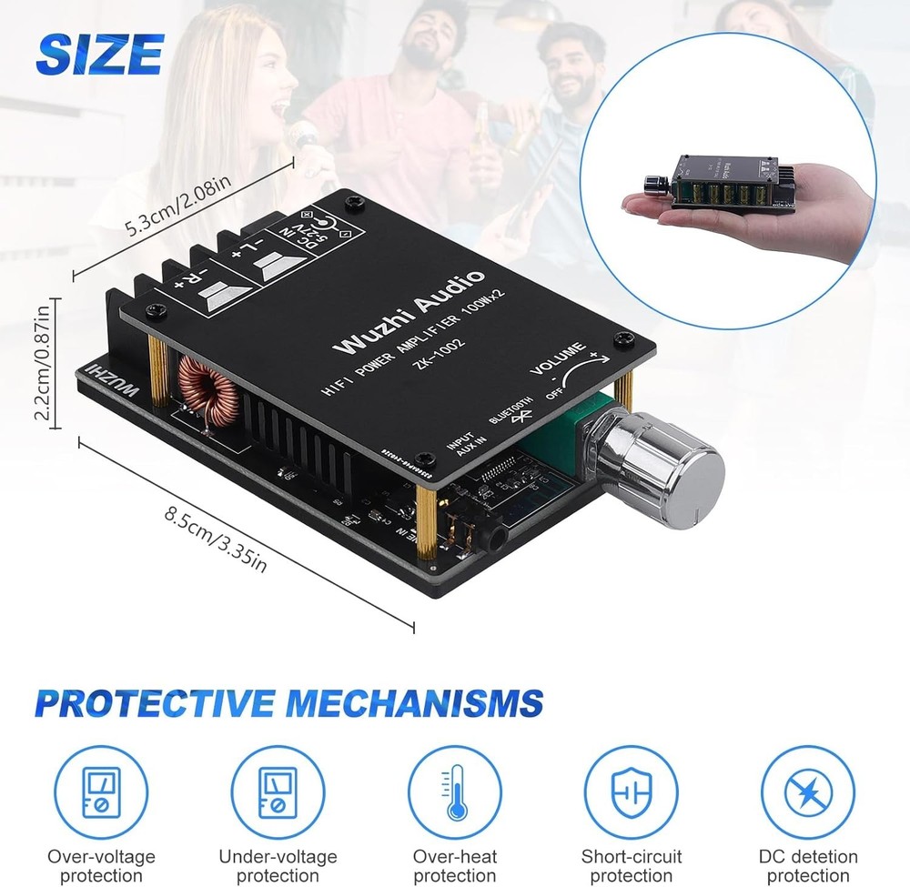 200W HiFi Bluetooth Audio Amplifier Board with AUX - Mini Power Module for Home