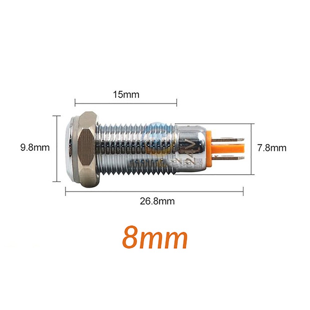 8mm-22mm Waterproof LED Indicator Warning Signal Light Thread Metal Panel Mount