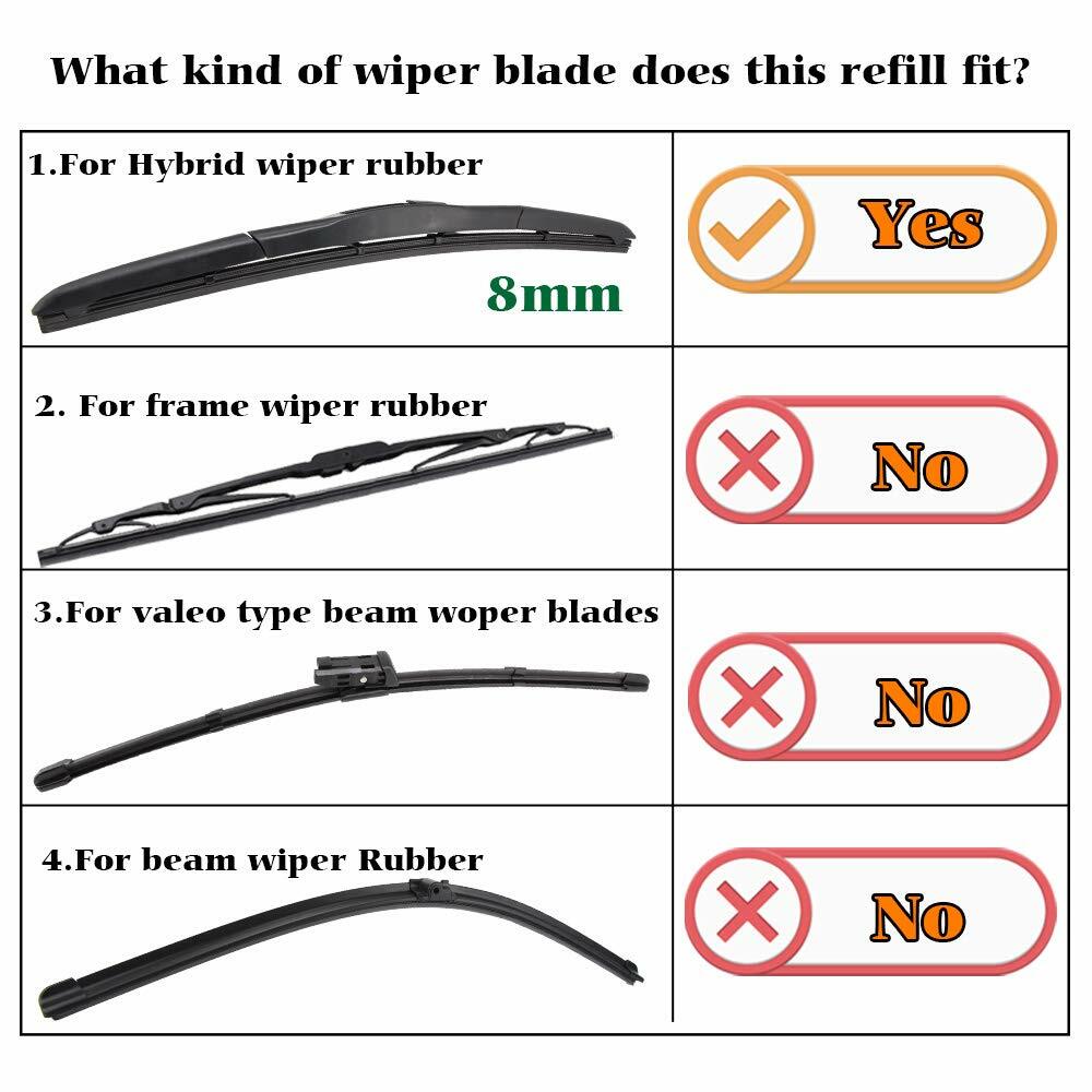 Auto Windshield Wiper Blade Refill Frame 2 PCs 25-1/2" 8 mm Replacement Rubber