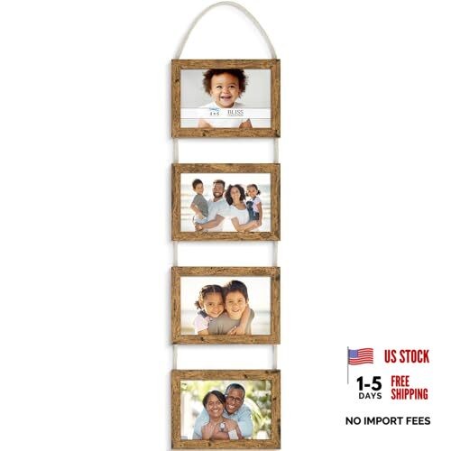 - Wall Hanging Picture Frames Collage with 4 Openings - - 4x6 Rustic Brown