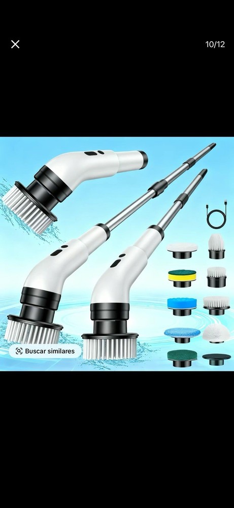Electric Power Brush, 9 Replaceable Heads, Telescopic Rechargeable USB-C Handle
