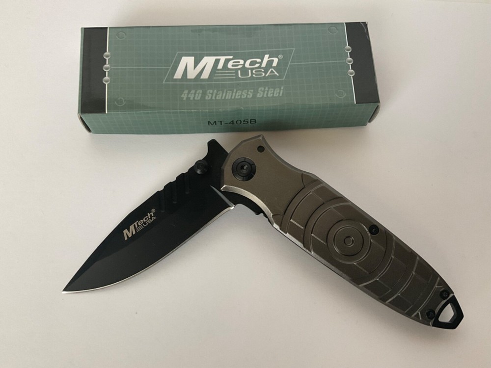 M-Tech Tactical Folding Knife Circle Pattern Handle in Gunmetal Grey MT-405B