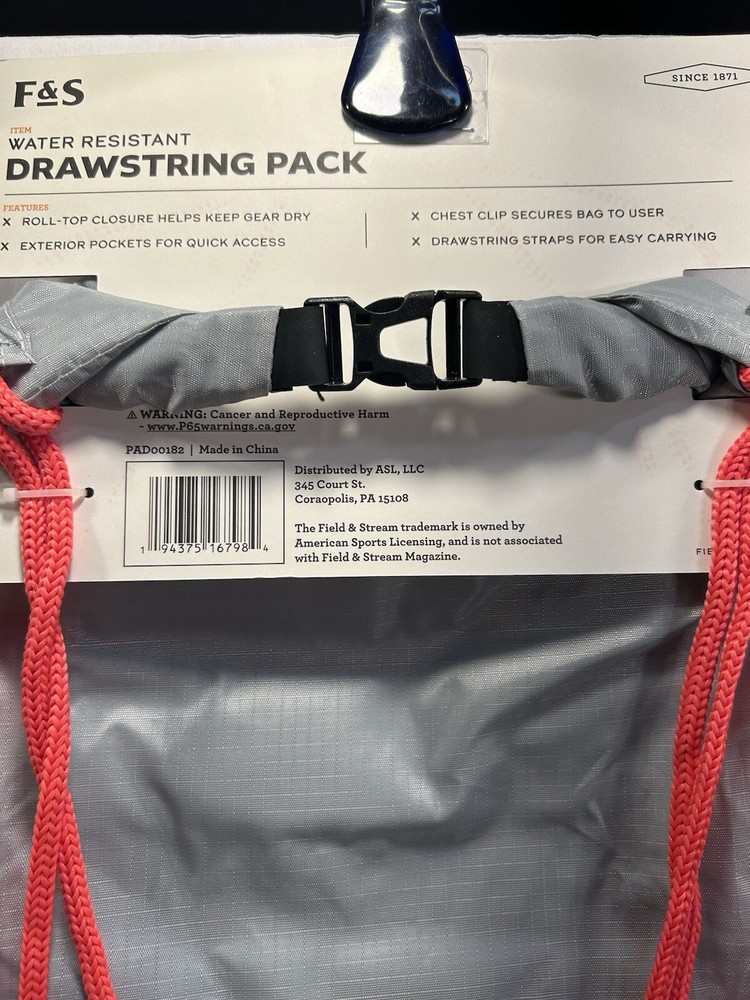 F&S, Field & Stream Water Resistant Drawstring Pack, Red/Grey