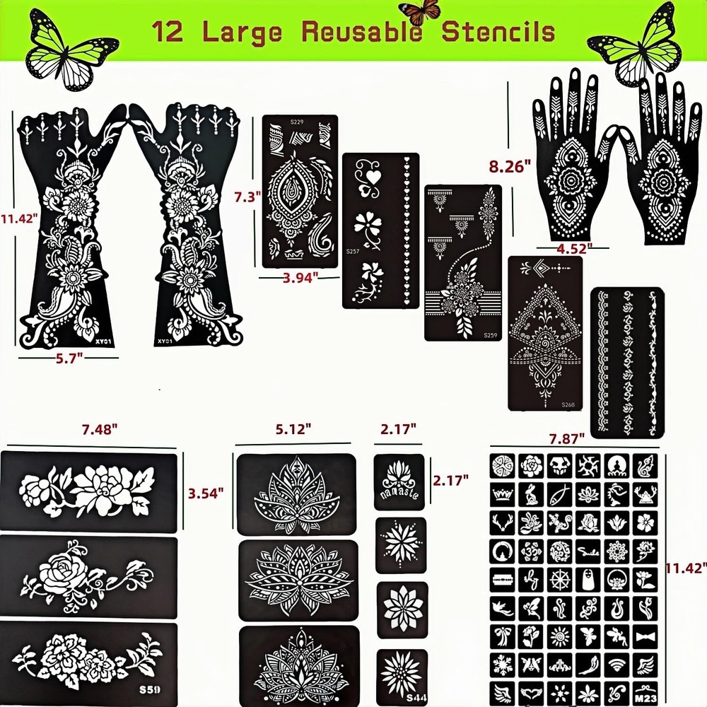 Temporary Tattoos Kit - Large 12 Sheets Tattoo Large, A-6Pcs