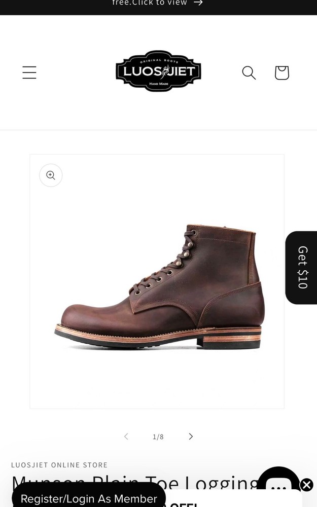 luosjiet Munson plain toe logging boots 7D