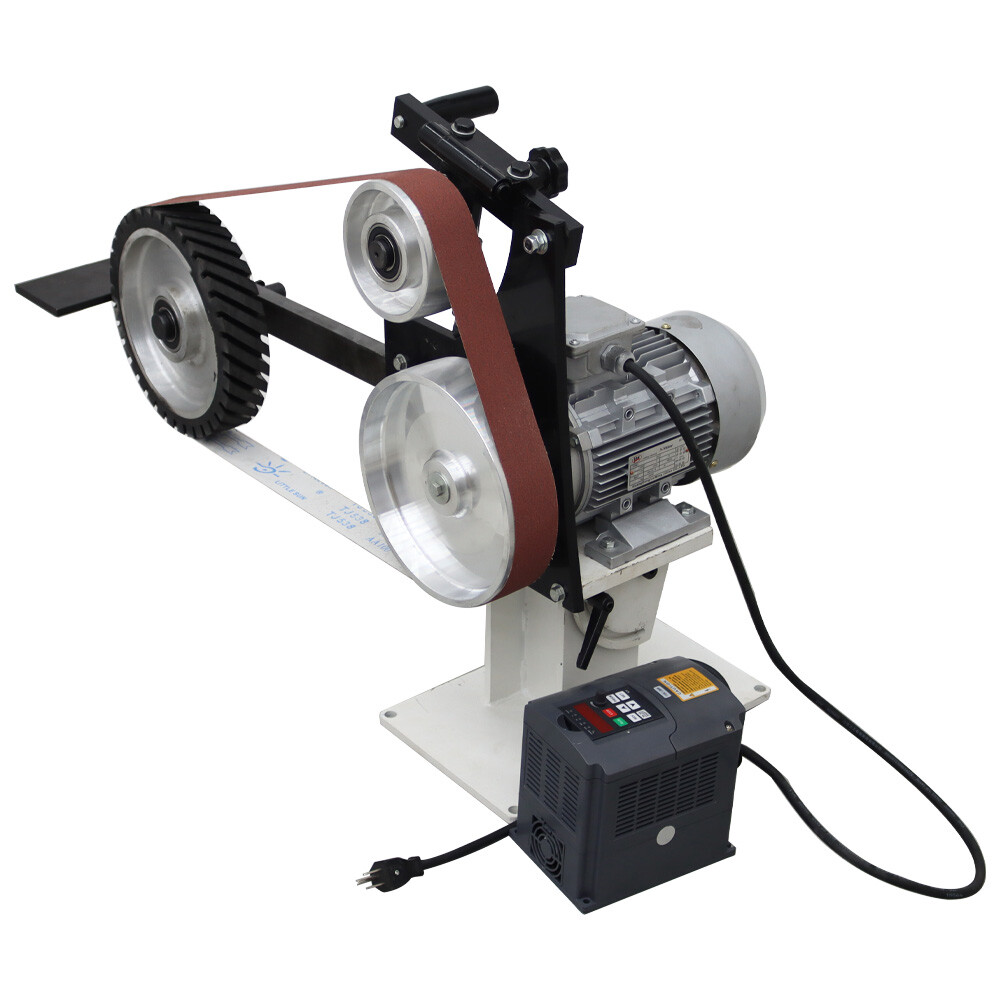 Vertical & Horizontal Frequency Conversion Belt Sander Grinder 3 Grinding Wheels