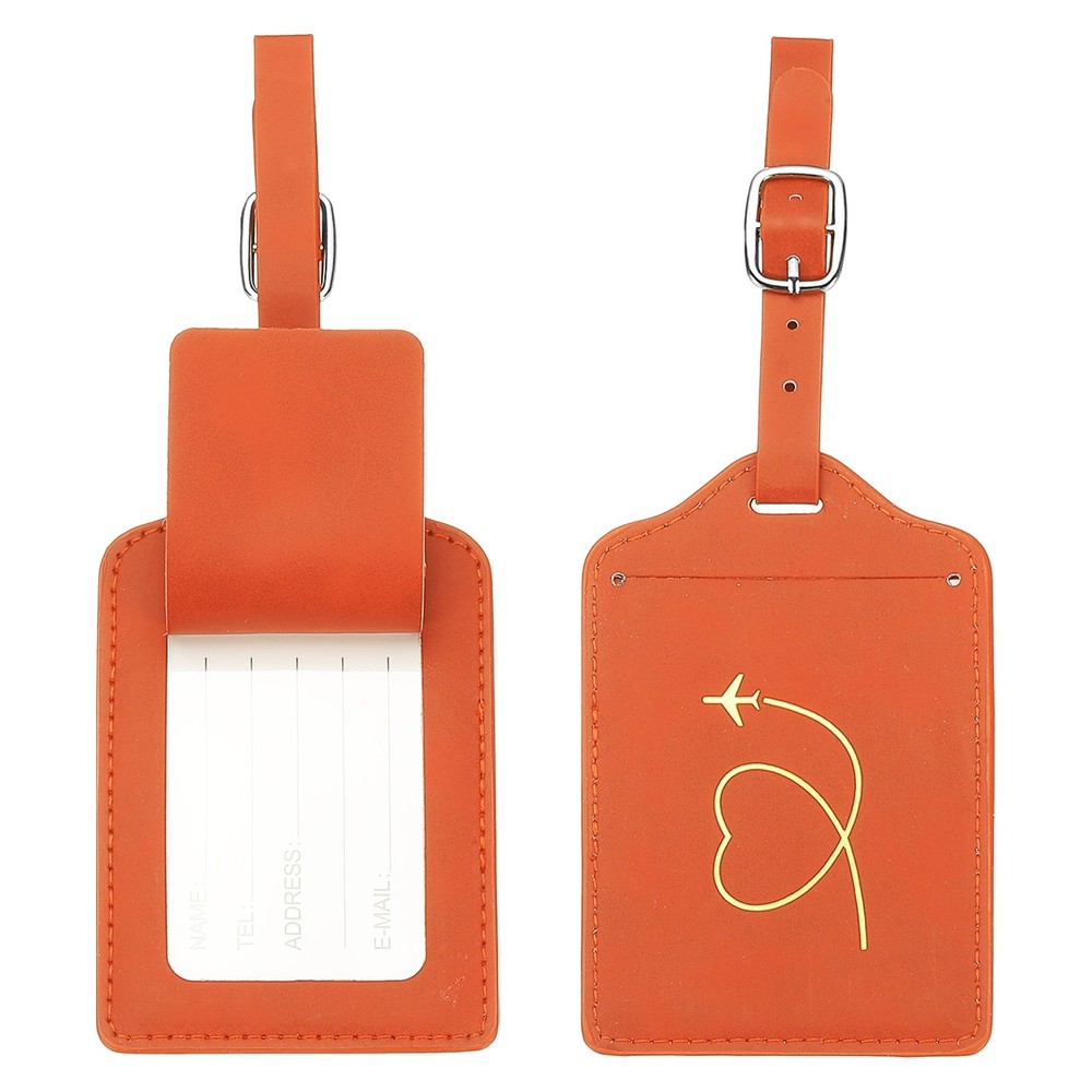 Luggage Tags, Orange Leather Heart Tags with Private Protection, 2 Pcs