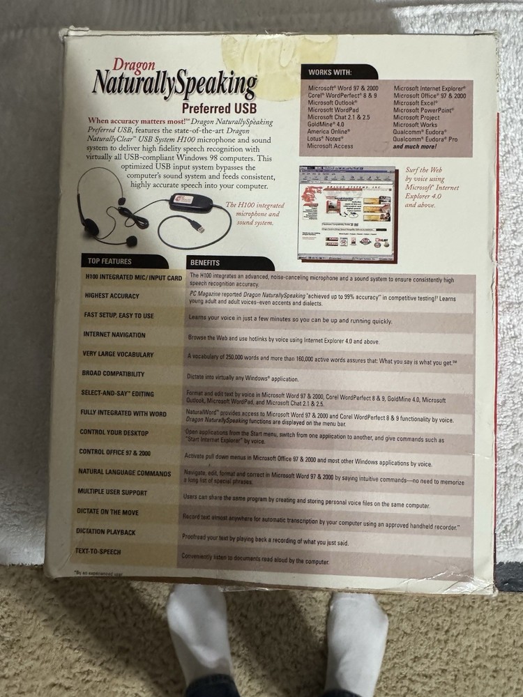 Dragon NaturallySpeaking Preferred USB v4 Voice Recognition Software Open Box PC