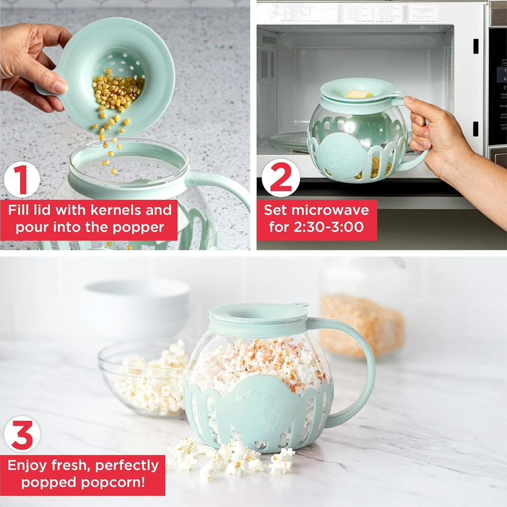 Ecolution Patented Micro-Pop Microwave Popcorn Popper with Temperature Safe Glas