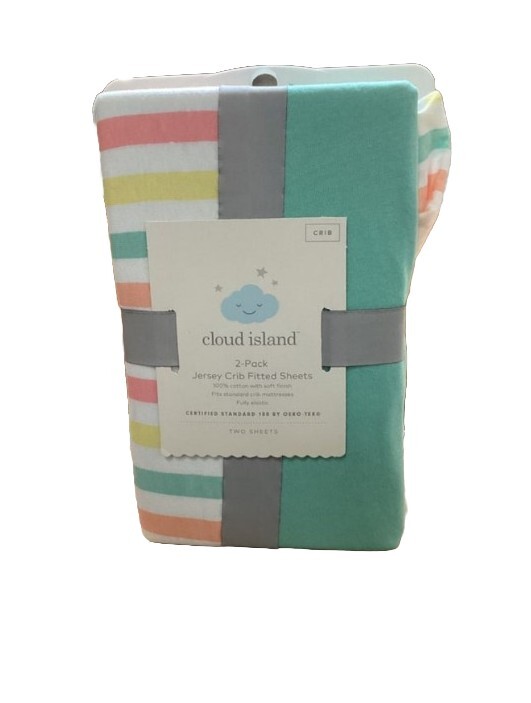 Cloud Island 2pack Jersey Crib Sheets 1 Multi Color 1 Solid (Girl)