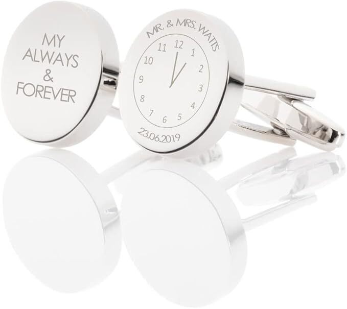 Personalised Memorable Time Round Cufflinks - Engraved With Your Custom Text