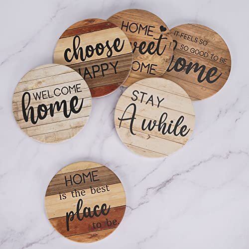 Coasters for Drinks Absorbent with Holder, 6 Pcs Ceramic Drink Coasters Brown