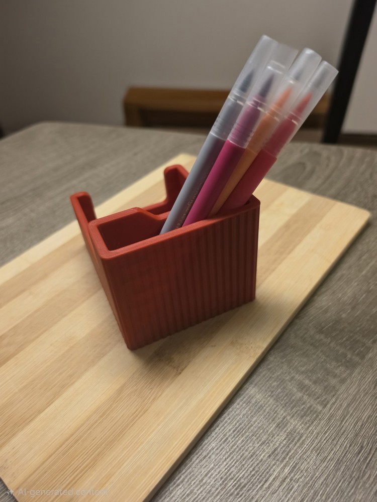 Red Plastic PLA Desktop Organizer with Pencil Holder