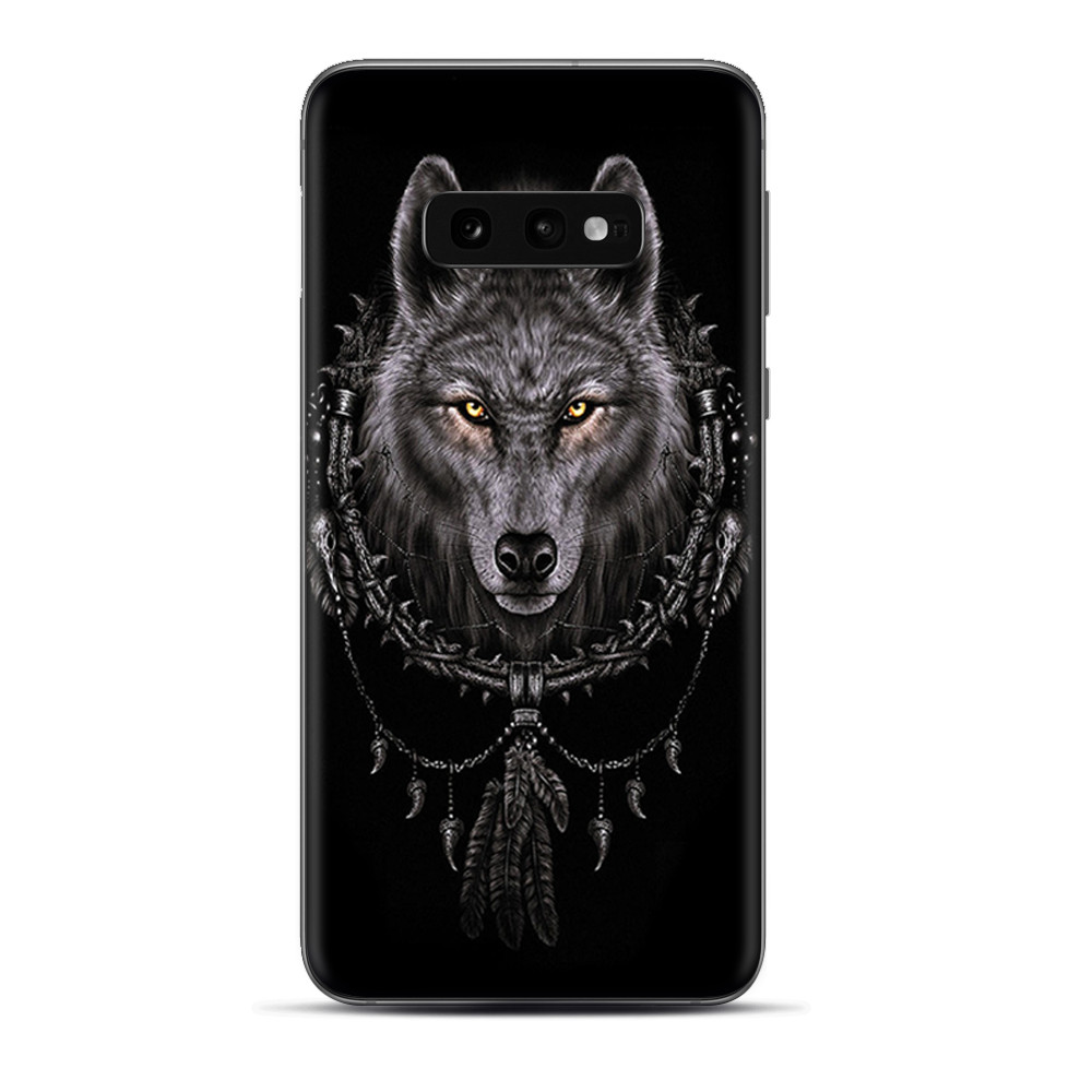 Skins Decal wrap for Samsung Galaxy S10e - Wolf dreamcatcher back white