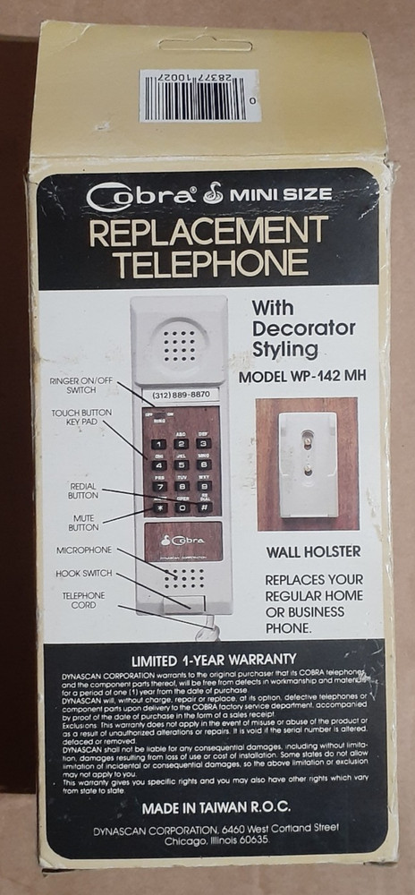 Cobra Mini Size Replacement Telephone W/Wall Holder