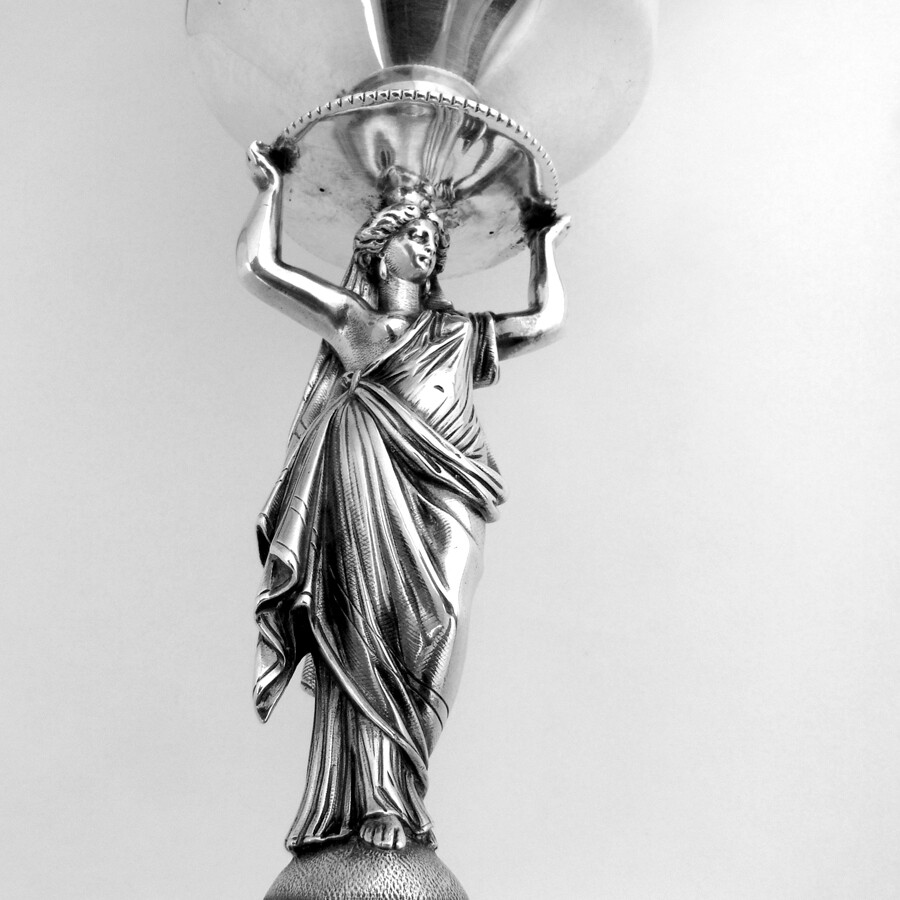 Trophy Cup Figural Lady Stem Gorham Sterling Silver 1870