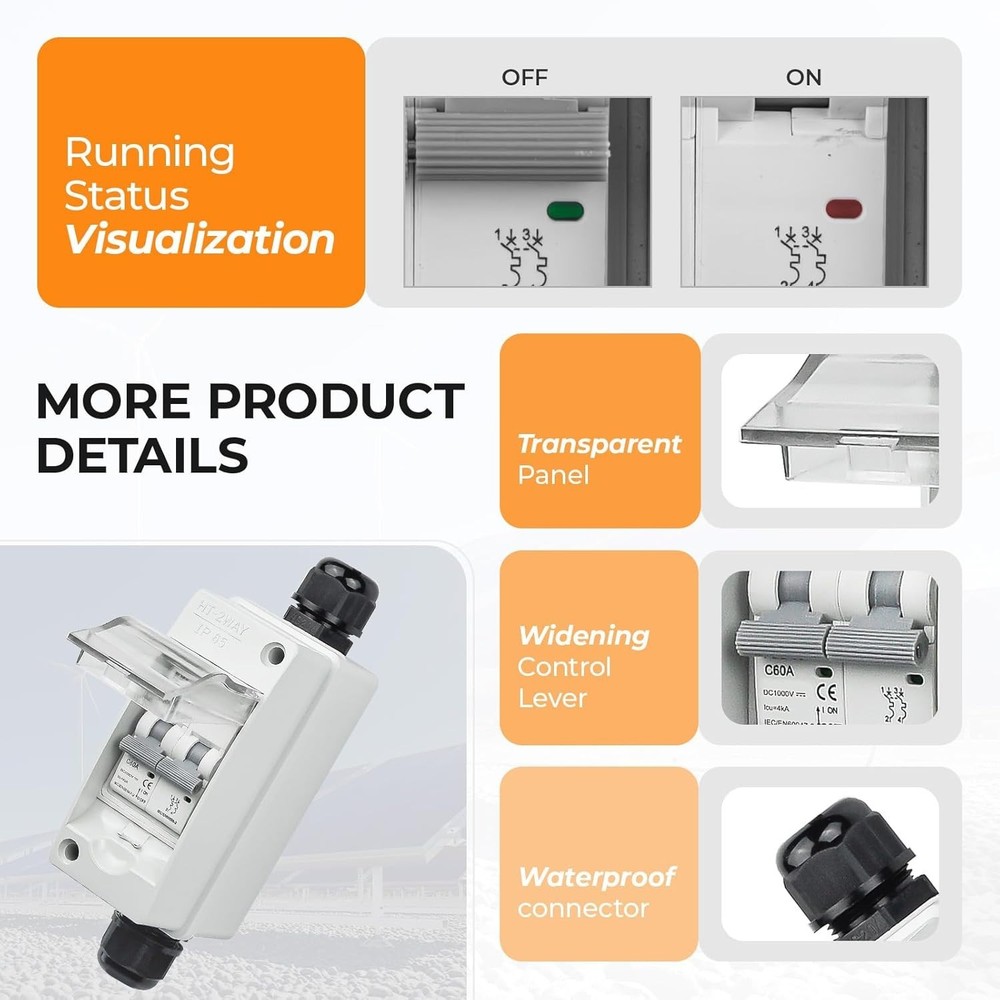 Universal 1000V 60A Solar Panel Circuit Breaker with User-Friendly Features