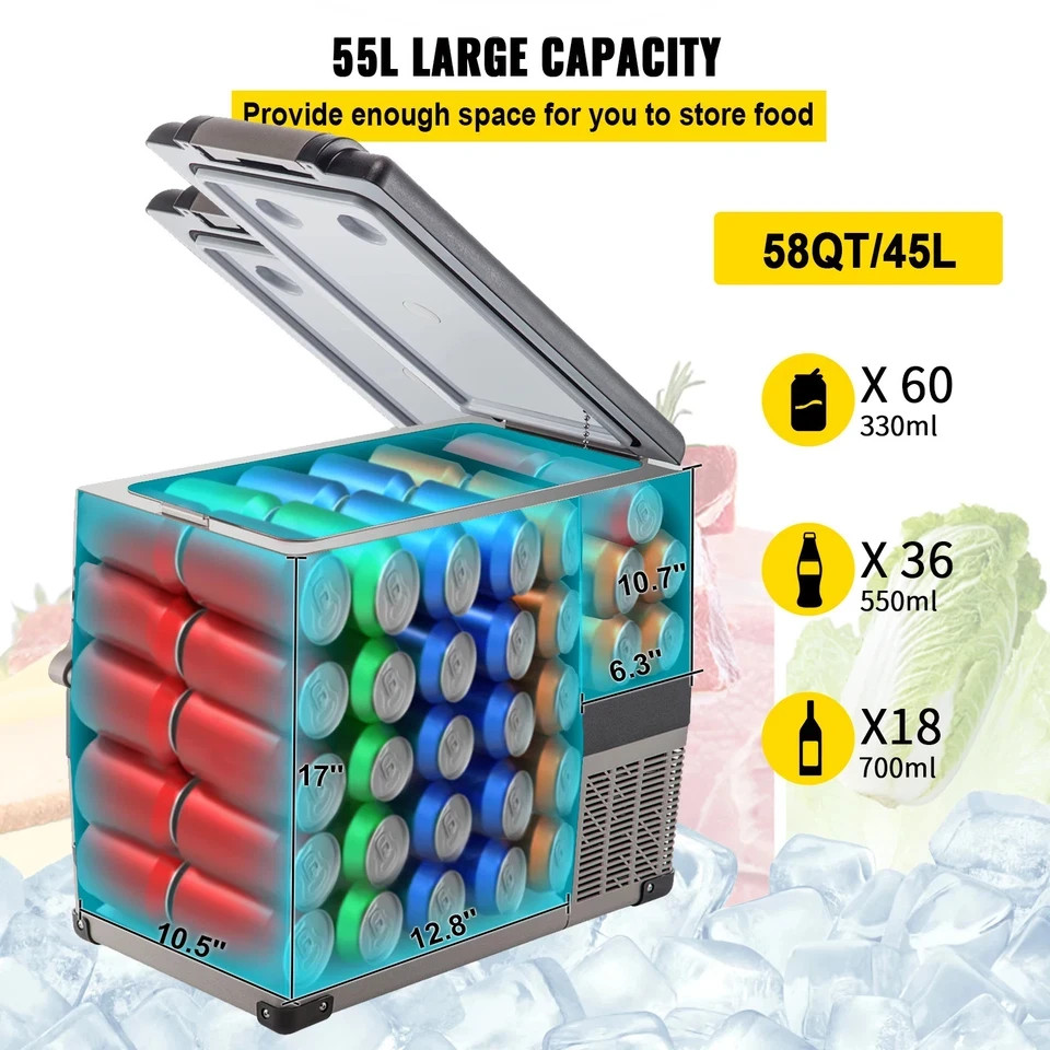 45L Car Refrigerator Mini Fridge Freezer Portable Compressor Cool