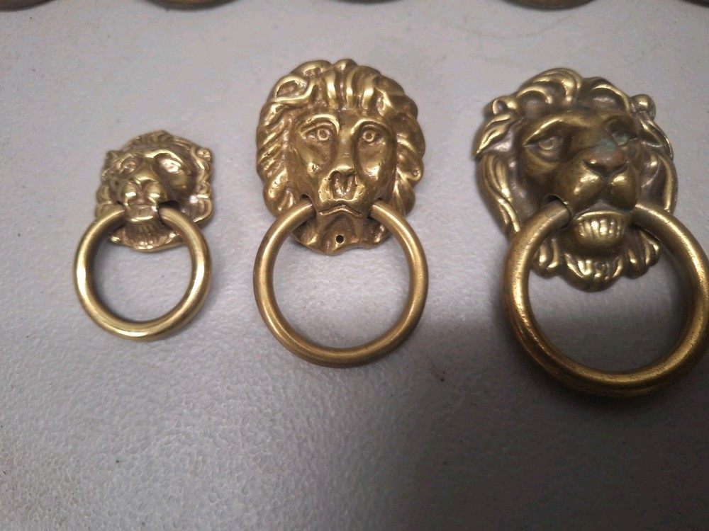 Vintage 9 Lion Head 1 Gorilla Solid Brass Pulls Cabinet Ornate NOS Please Read