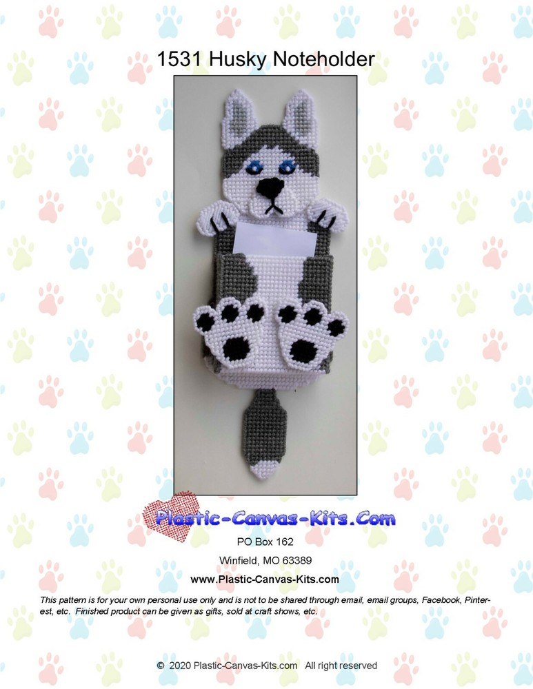 Husky Dog  Note Holder- Plastic Canvas Pattern or Kit