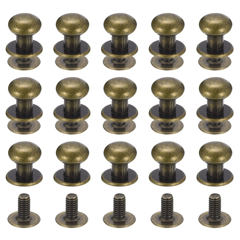 8mm Ball Head Stud Rivets Screw Back, 15Pack Round Head Button, Bronze Tone